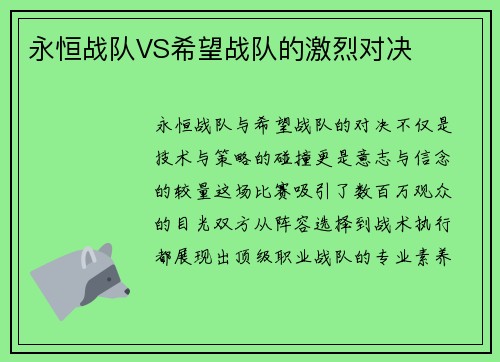 永恒战队VS希望战队的激烈对决